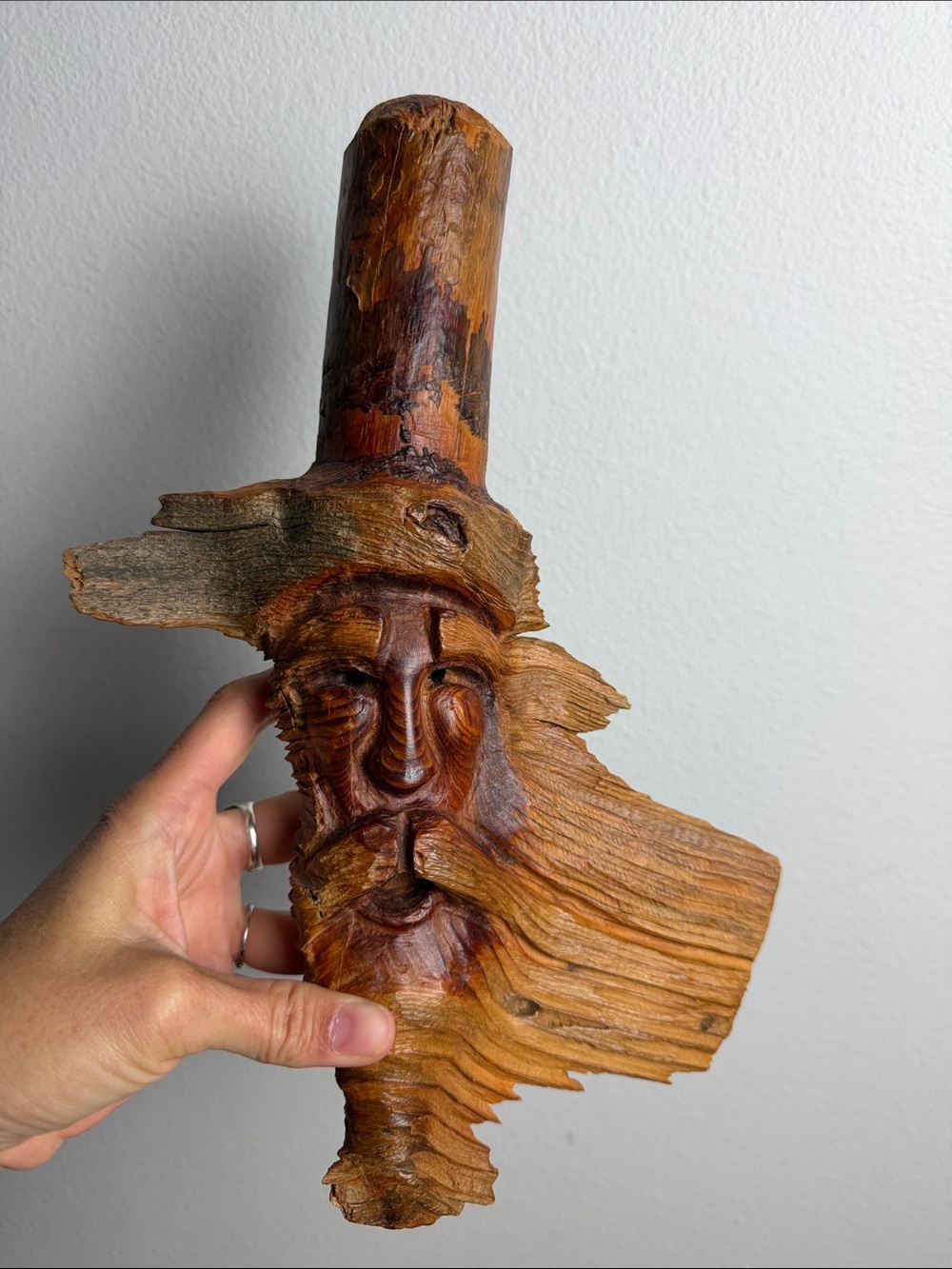 hand carved wooded man face wall hanging 80s